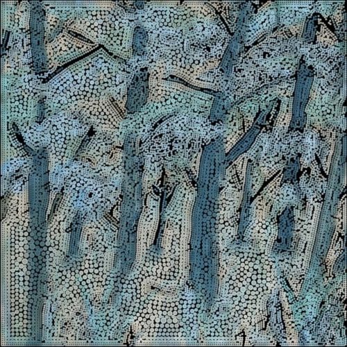 Stylized image of a forest with tree trunks and foliage. The image has a mosaic or stained glass effect with hexagonal tiles in shades of blue, green, and beige, giving it an abstract, artistic appearance—perfect for elevating any e-commerce platform with its unique and modern design.